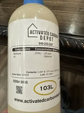 23-0025 Activated Carbon Depot Methane 25 Ppm / Oxygen 20.9% Nitrogen 103l Calibration Gas