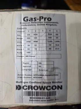 Gppn2bba-dadbzzfdoc Crowcon Gas-pro Multi-gas Monitor 4-gas Co H2s O2 Ch4 Pumped
