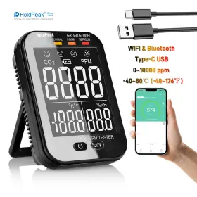 Hp-531g-wifi Holdpeak Co2 Monitor Wifi/bluetooth Air Quality Tester Temp And Humidity Gauge 0-10000 Ppm
