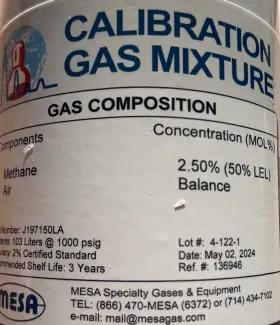 J197150la Mesa Calibration Gas - Methane 2.5% Certification
