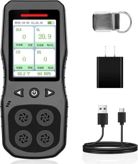 Mai272 Zvkcvk 4 Gas Monitor Detector H2s Co Lel O2 Rechargeable Alarm Analyzer Black Unit